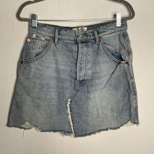 We The Free People Mini Skirt Size 29 Distressed‎ Denim Button Fly Cutoff Boho